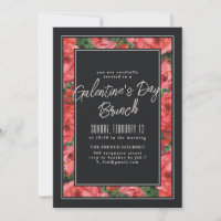 Rose Frame Galentine's Day Invitation - Black
