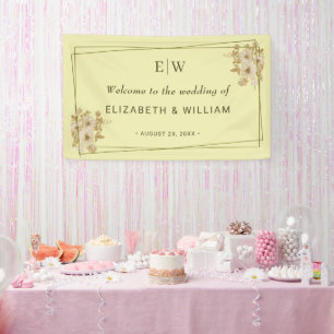 Rose Frame – Monogram Celestial Yellow Wedding Banner