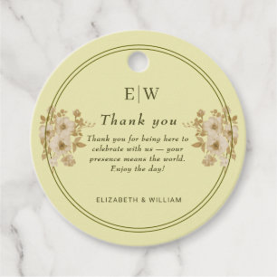 Rose Frame – Monogram Celestial Yellow Wedding Favour Tags