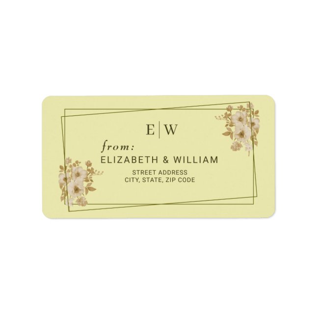 Rose Frame – Monogram Celestial Yellow Wedding Label (Front)