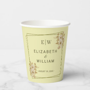 Rose Frame – Monogram Celestial Yellow Wedding Paper Cups