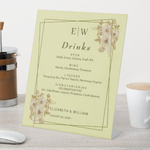 Rose Frame – Monogram Celestial Yellow Wedding Pedestal Sign