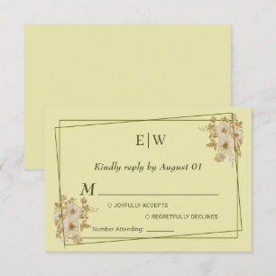 Rose Frame – Monogram Celestial Yellow Wedding RSVP Card