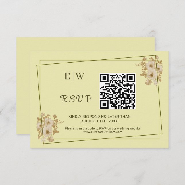 Rose Frame – Monogram Celestial Yellow Wedding RSVP Card (Front/Back)