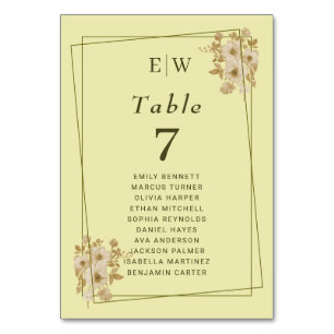 Rose Frame – Monogram Celestial Yellow Wedding Table Number