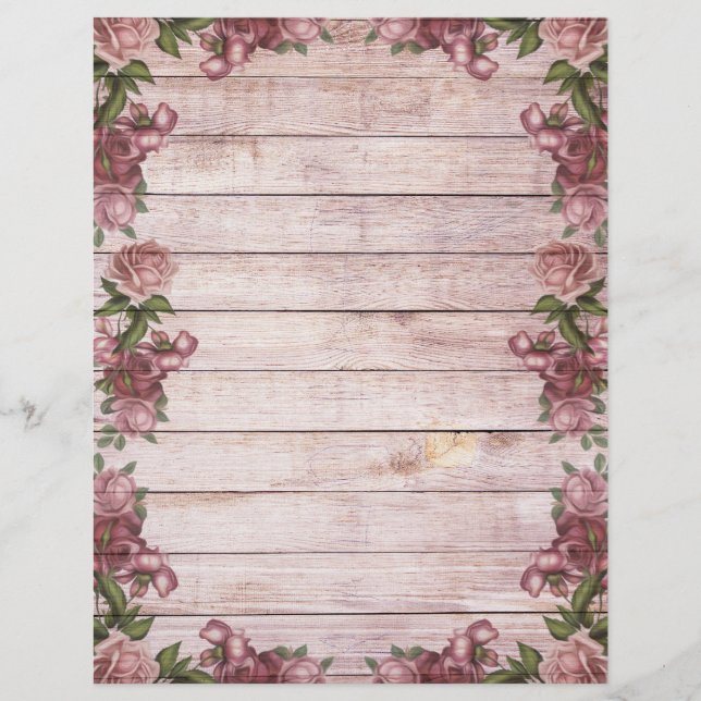 Rose Frame Rustic Wood Scrapbooking Craft Paper (Front)