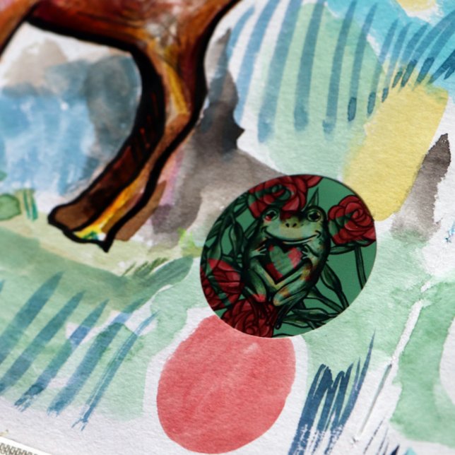 Rose Frog Roses Frogs Pattern Rosey Froggy         Classic Round Sticker (Rosey Frog)