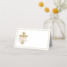 Rose Garden Baptism Folded Tent Place Card