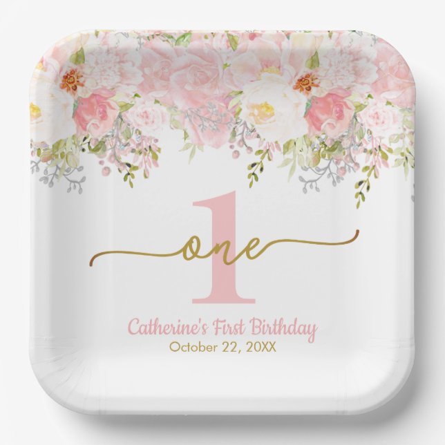 Rose Garden Baptism Personalised Paper Plates (Front)