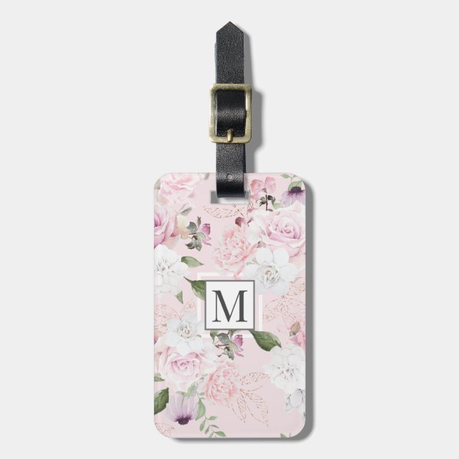 Rose Garden Blush ⎢Monogram Luggage Tag (Front Vertical)