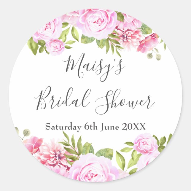 Rose Garden Bridal Shower Classic Round Sticker (Front)