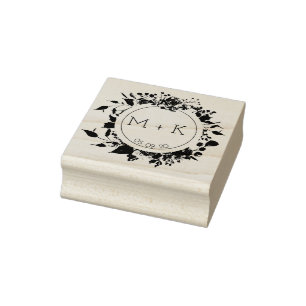 Rose Garden Circular Wedding Monogram Stamp