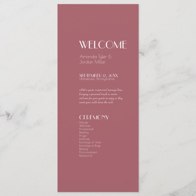 Rose Garden | Dark Rose Wedding Program Programme (Front)