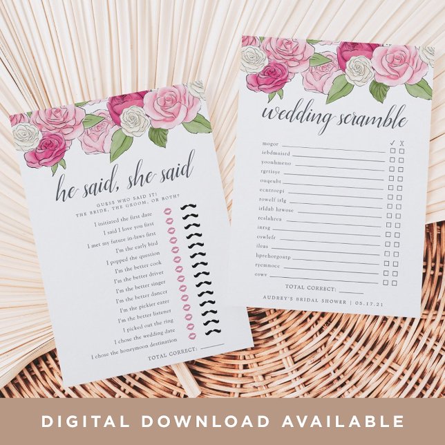 Rosé Garden Double-Sided Bridal Shower Game Card (Creator Uploaded)