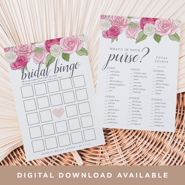 Rosé Garden Double-Sided Bridal Shower Game Invitation (Creator Uploaded)