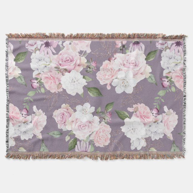 rose garden elegant floral mauve throw blanket (Front)