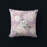 Rose Garden Elegant Floral Monogram Throw Pillow<br><div class="desc">Our rose garden collection features gentle blush roses with gold stencil leaves on mauve, blush and dusty blue backgrounds. Beautiful gentle foliage and florals make this collection ideal for spring or summer weddings. If you wish it to be personalised even further with special colours do contact me through my store....</div>