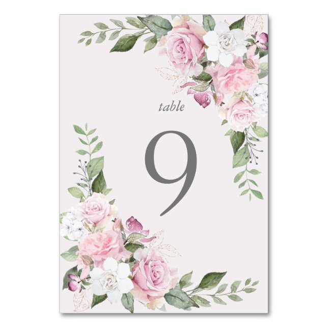 Rose Garden elegant floral Table Card (Front)