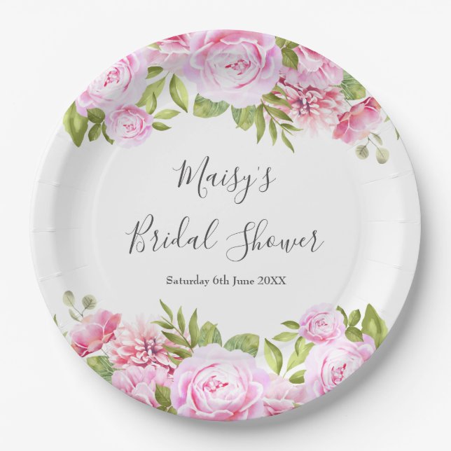 Rose Garden Floral Bridal Shower Paper Plate (Front)