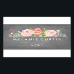 Rose Garden Floral Chalkboard Business Rectangular Sticker<br><div class="desc">Chalkboard and pink florals.</div>