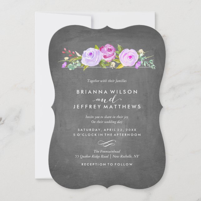 Rose Garden Floral Chalkboard Wedding Invitation (Front)