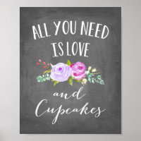 Rose Garden Floral Love and Cupcakes Chalkboard