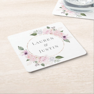 Rose Garden Floral Monogram Paper Square Paper Coaster