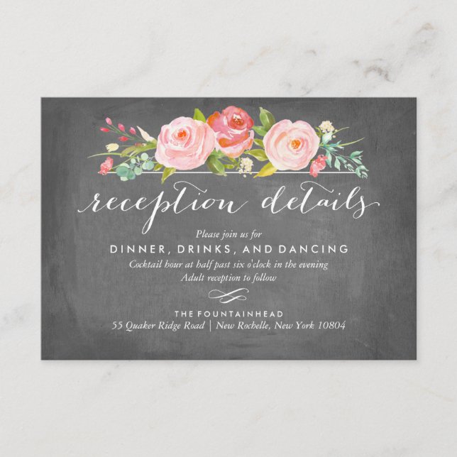 Rose Garden Floral Reception Wedding Card (Front)