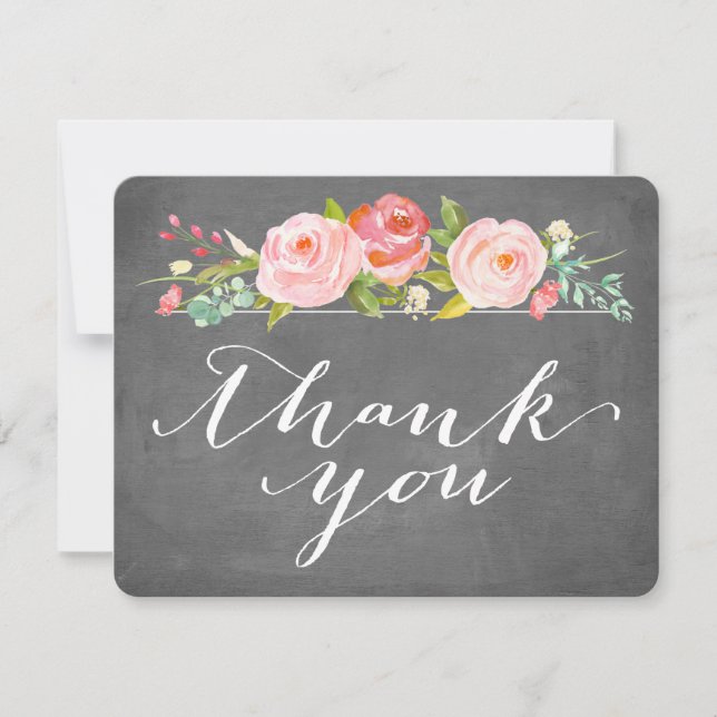 Rose Garden Floral Thank You Chalkboard Flat Card (Front)
