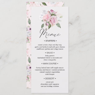 Rose Garden floral Wedding Dinner Menue Invitation