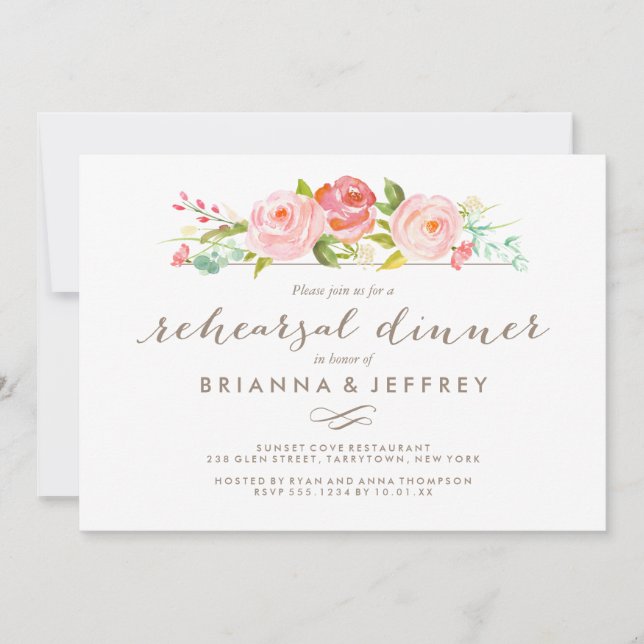 Rose Garden Floral Wedding Rehearsal Dinner Invitation (Front)