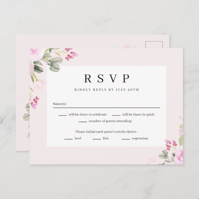 Rose Garden Floral Wedding RSVP Reply Card (Front/Back)