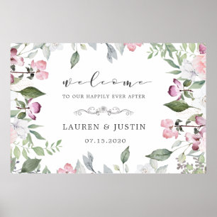 Rose Garden Floral Wedding Welcome Poster