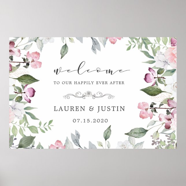 Rose Garden Floral Wedding Welcome Poster (Front)