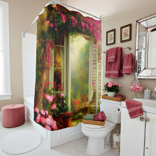 Rose garden gate shower curtain