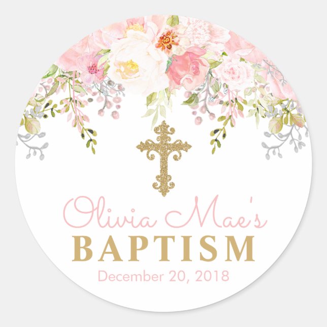 Rose Garden Girl Baptism Favour Tag Stickers (Front)