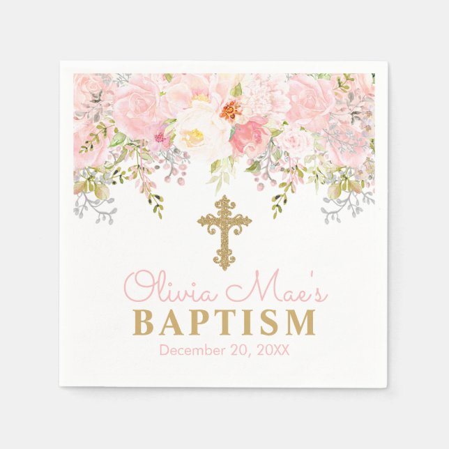 Rose Garden Girl Baptism Personalised Party Napkin (Front)