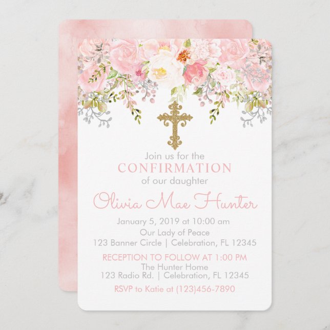 Rose Garden Girl Confirmation Invitation (Front/Back)