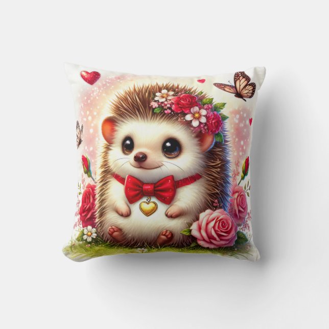 Rose Garden Hedgehog – Cute Pillow (Front)