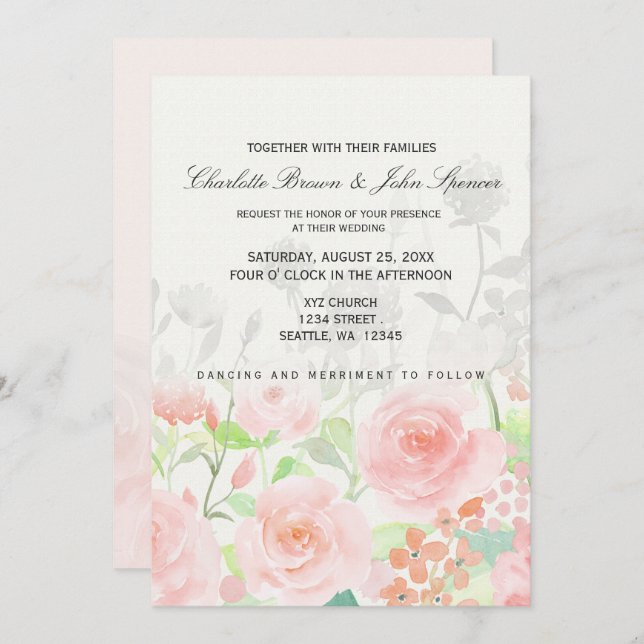 Rose Garden Modern Floral wedding invitations (Front/Back)