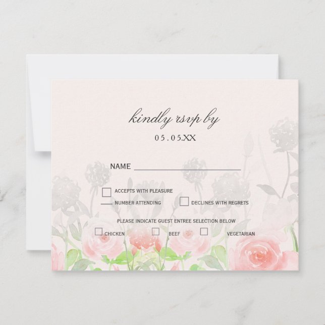 Rose Garden Modern Floral wedding rsvp Card (Front)