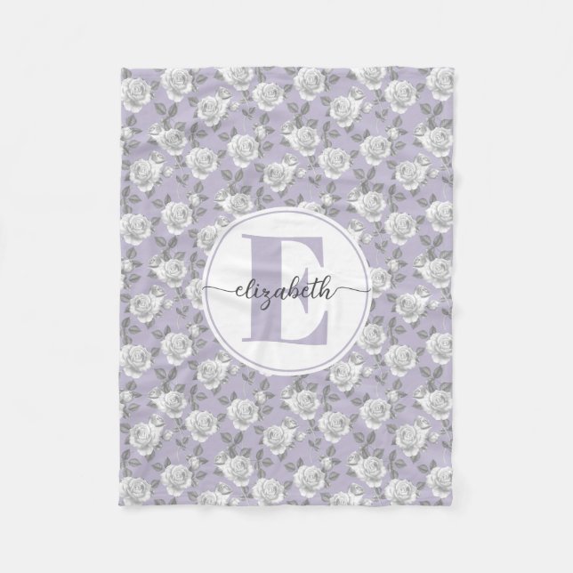 Rose Garden Monogram Lavender Fleece Blanket (Front)