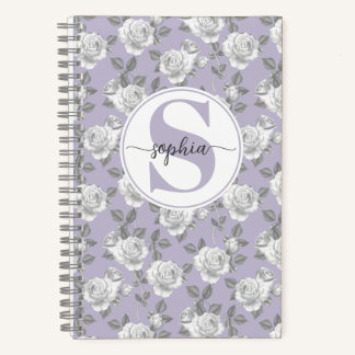 Rose Garden Monogram Lavender Notebook