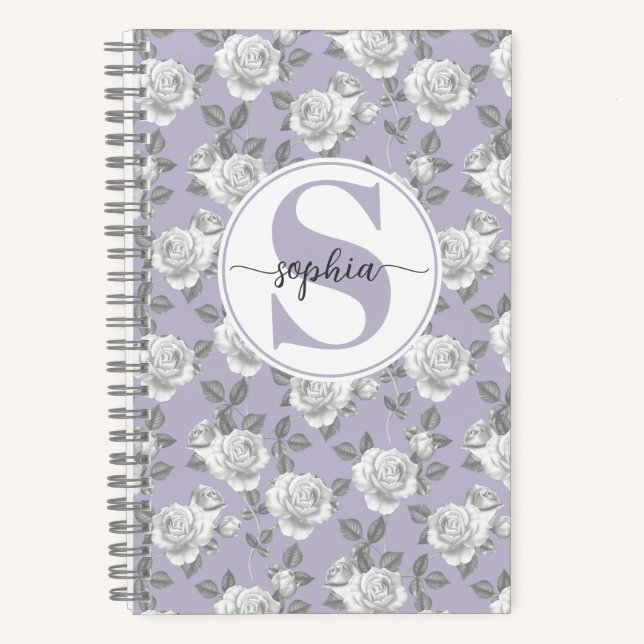 Rose Garden Monogram Lavender Notebook (Front)