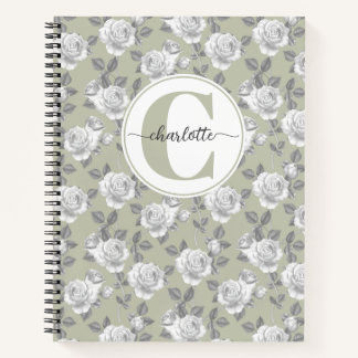 Rose Garden Monogram Sage Green Notebook