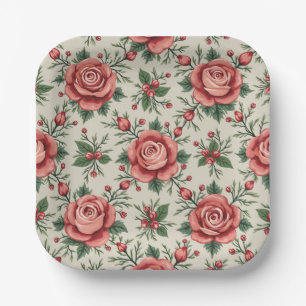 rose garden paper plate
