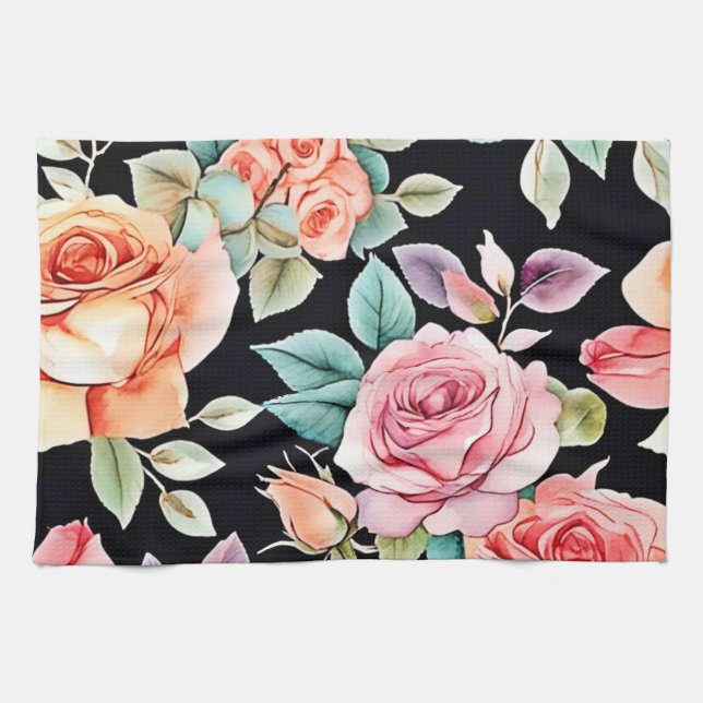 Rose Garden Pattern Design Tea Towel (Horizontal)