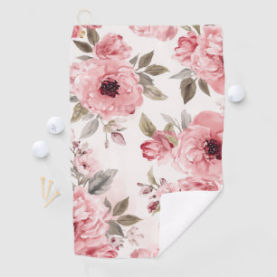 Rose Garden Pink Watercolor Floral Blush Botanical Golf Towel