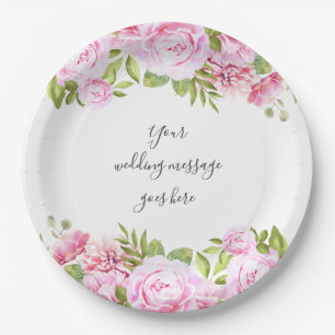 Rose Garden Script Wedding Message Paper Plate