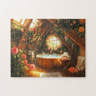 Rose Garden Spa Loft Floral Jacuzzi Retreat Jigsaw Puzzle